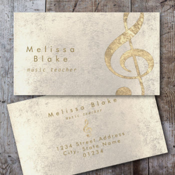 Music Teacher Faux Gold Foil Treble Business Card by musickitten at Zazzle