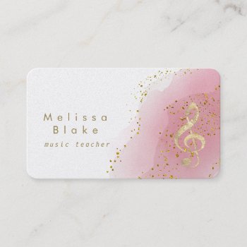Music Teacher Faux Gold Foil Treble On Hot Pink Business Card by musickitten at Zazzle