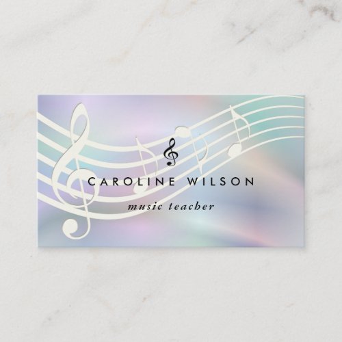 music teacher faux holographic effect business card