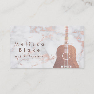 music teacher faux rose gold guitar on marble business card