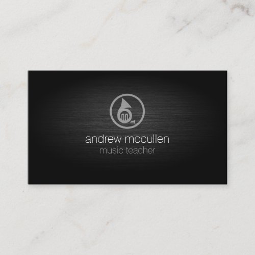 Music Teacher French Horn Icon Brushed Metal Music Business Card