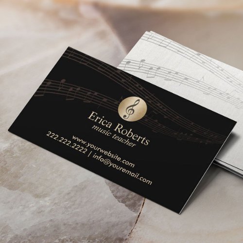 Music Teacher Gold Clef Logo Elegant Musical Business Card