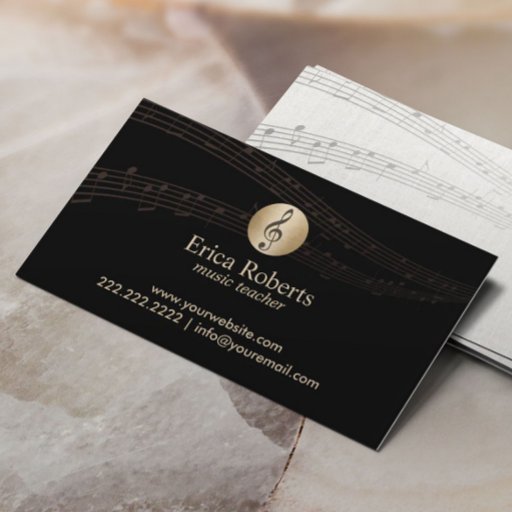 Customizable Music Teacher Gold Clef Logo Elegant Musical Business Card