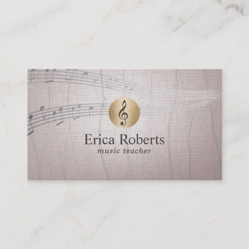 Music Teacher Gold Clef Logo Vintage Musical Business Card