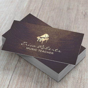 Music Teacher Gold Piano Icon Vintage Musical Business Card