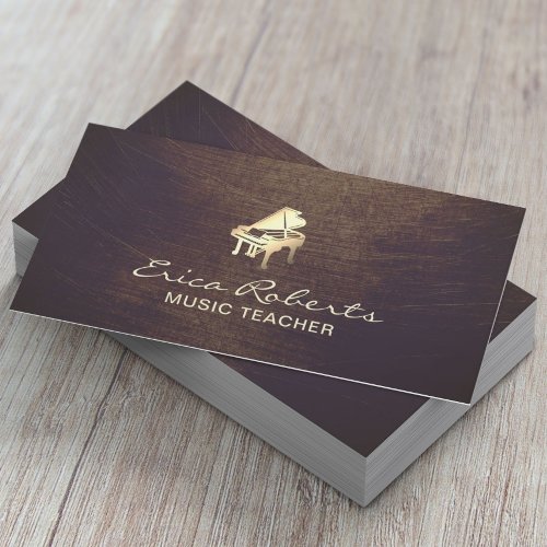 Music Teacher Gold Piano Icon Vintage Musical Business Card