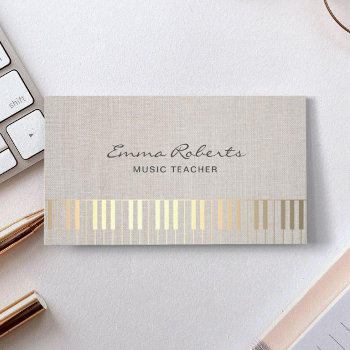 Music Teacher Gold Piano Musical Elegant Linen Business Card by cardfactory at Zazzle