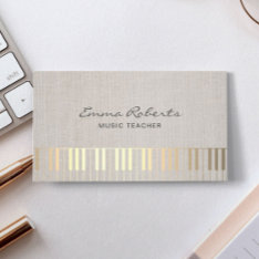 Music Teacher Gold Piano Musical Elegant Linen Business Card at Zazzle