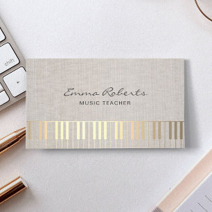 Music Teacher Gold Piano Musical Elegant Linen Business Card