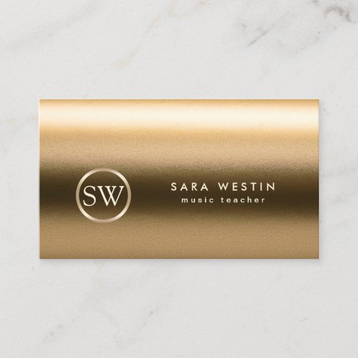 Customizable Music Teacher Gold Texture Monogram Business Card