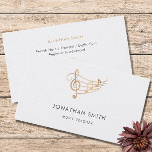 Music Teacher Gold Treble Clef Modern White Business Card