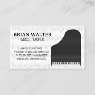 Music Teacher Grand Piano Musical Notes Business Card