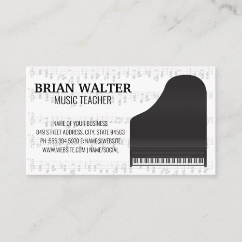 Music Teacher  Grand Piano  Musical Notes Business Card