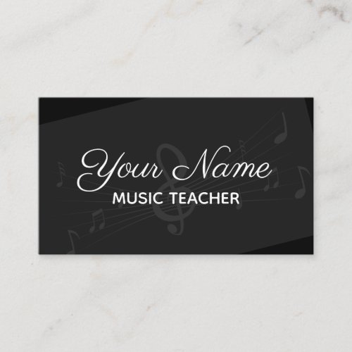 Music Teacher Gray Black Elegant Notes Sounds Cool Business Card