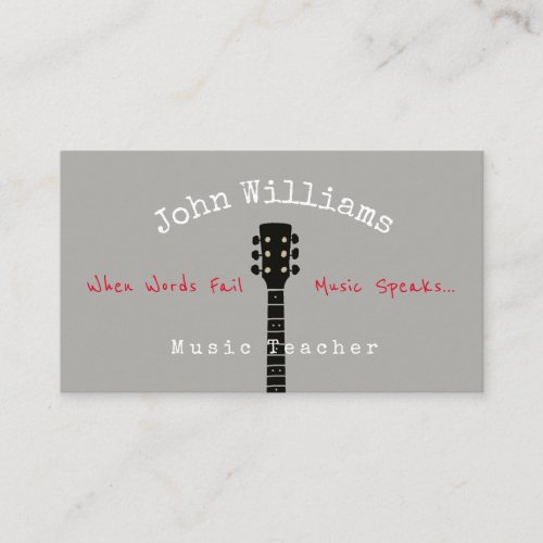music teacher gray business card  guitar neck
