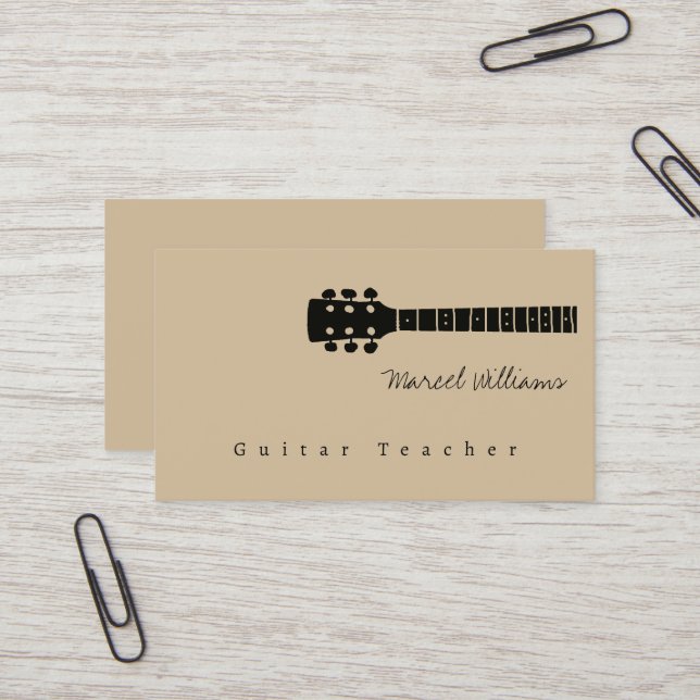 Music Teacher Guitar Beige Business Card (Front/Back In Situ)