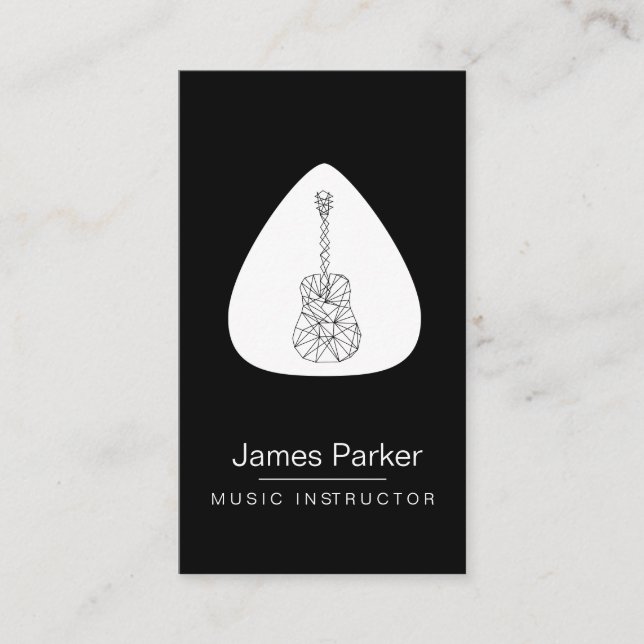 Music Teacher Guitar Logo Minimalist Musician Business Card (Front)