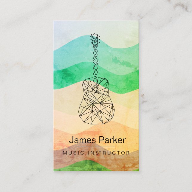 Music Teacher Guitar Logo Minimalist Musician Business Card (Front)
