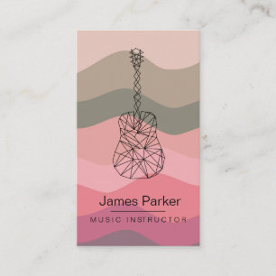 Music Teacher Guitar Logo Minimalist Musician Pink Business Card
