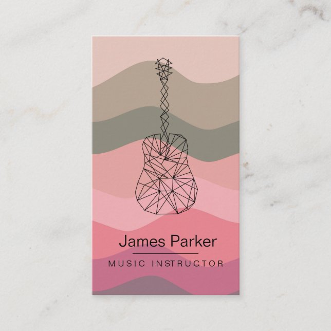 Music Teacher Guitar Logo Minimalist Musician Pink Business Card (Front)