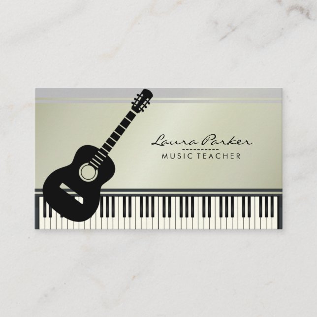 Music Teacher Guitar Piano Keyboard Musician Business Card (Front)