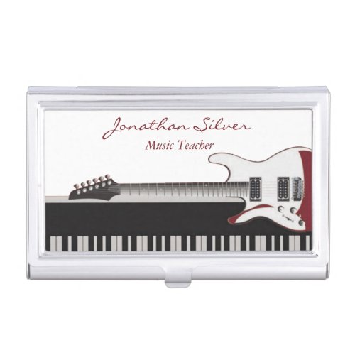 Music Teacher Guitar  Piano Keys Business Card Case