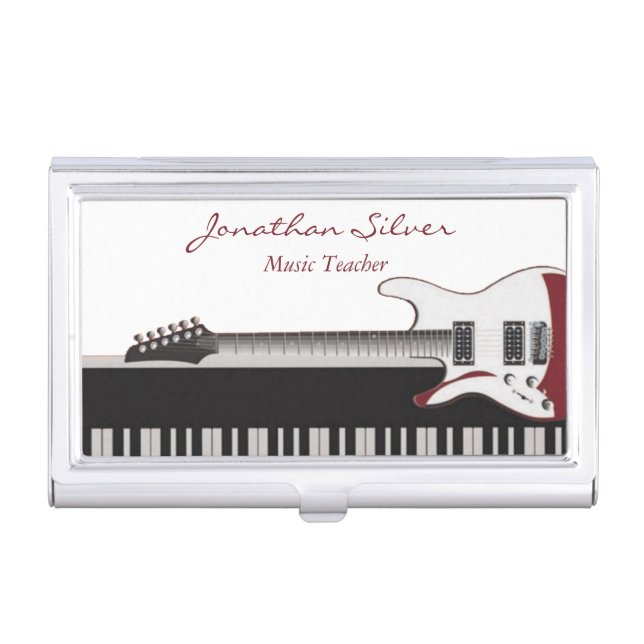 Music Teacher Guitar & Piano Keys Business Card Case (Front)