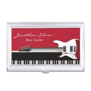 Music Teacher Guitar & Piano Red Black and White Business Card Case