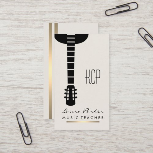 Music Teacher Guitar Player instrument Gold Business Card