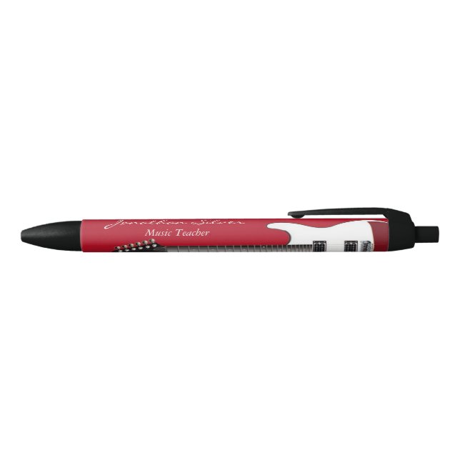 Music Teacher Guitar Red Black and White Pen (Top)