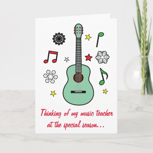 Music Teacher Holiday Card Guitar and Notes
