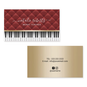 Music Teacher Luxury Red & Gold Piano Keys Business Card