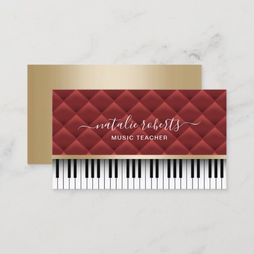 Music Teacher Luxury Red  Gold Piano Keys Business Card