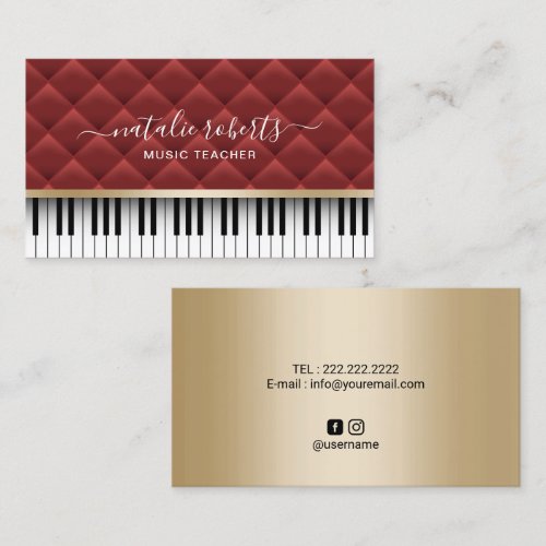 Music Teacher Luxury Red &amp; Gold Piano Keys Business Card