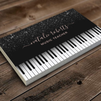 Music Teacher Modern Black Glitter Piano Keys Business Card by cardfactory at Zazzle