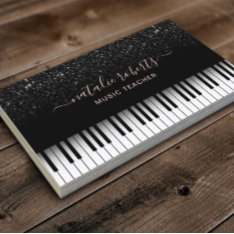 Music Teacher Modern Black Glitter Piano Keys Business Card at Zazzle