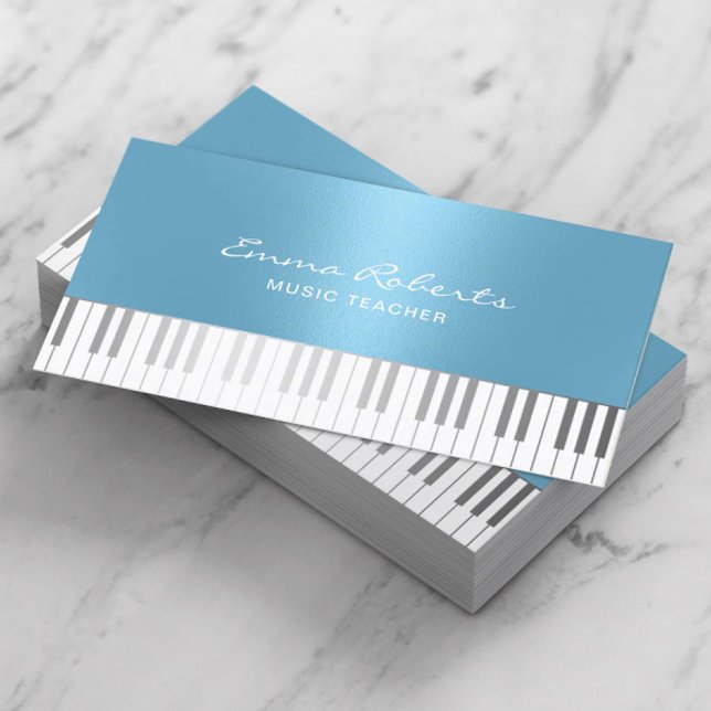 Music Teacher Modern Blue Piano Keys Musical Business Card (Creator Uploaded)