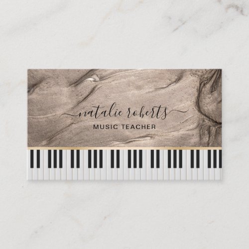 Music Teacher Modern Bronze Elegant Piano Keys Business Card