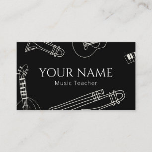 Music Teacher Modern Line Art Minimal Black White Business Card