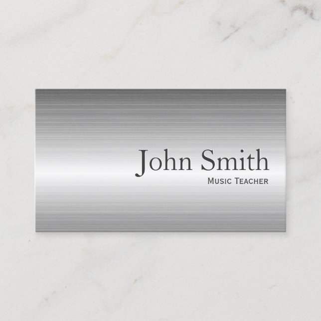 Music Teacher Modern Metal Background Business Card (Front)