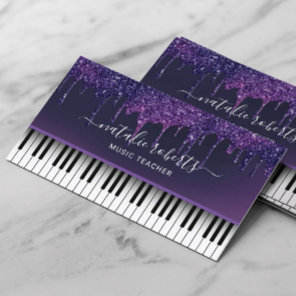 Music Teacher Modern Purple Drips Piano Keys Business Card
