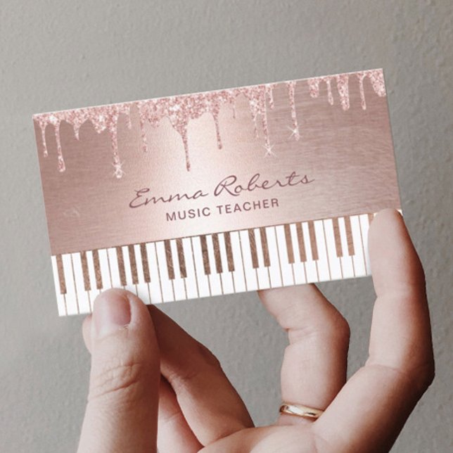 Music Teacher Modern Rose Gold Drips Piano Musical Business Card (Creator Uploaded)