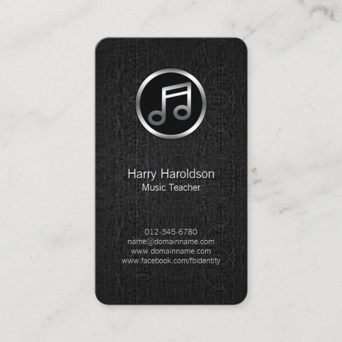 Music Teacher Music Note Black Grunge BusinessCard Business Card