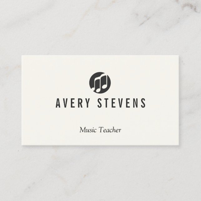 Music Teacher, Music Notes Logo, Musician Business Card (Front)