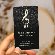 Music Teacher Musical Clef Logo Black Glitter Business Card at Zazzle