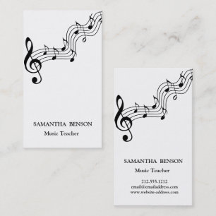Music Teacher Musical Clef Logo Black & White Business Card