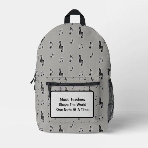 Music Teacher Musical Notes Gray Orchestra Band Printed Backpack