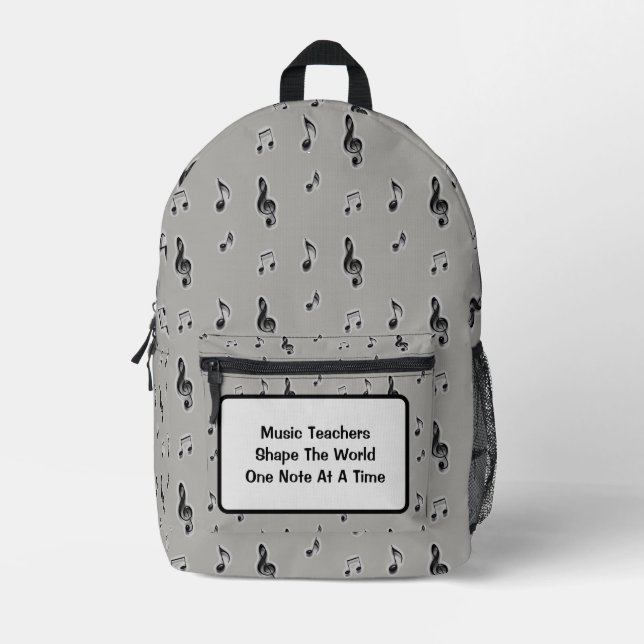 Music Teacher Musical Notes Gray Orchestra Band Printed Backpack (Front)