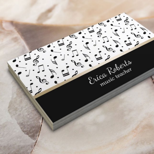 Music Teacher Musical Pattern Elegant Business Card (Creator Uploaded)