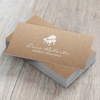 Music Teacher Musical Piano Logo Rustic Kraft Business Card by cardfactory at Zazzle